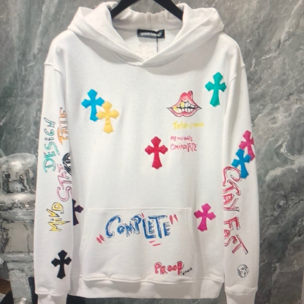 Chrome Hearts White Hoodie with Colorful Crosses